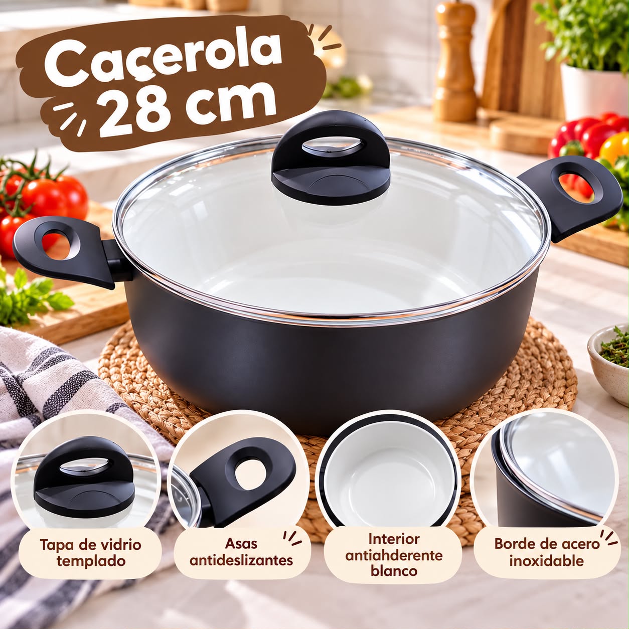 Cacerola 28cm Antihaderente cool bazar