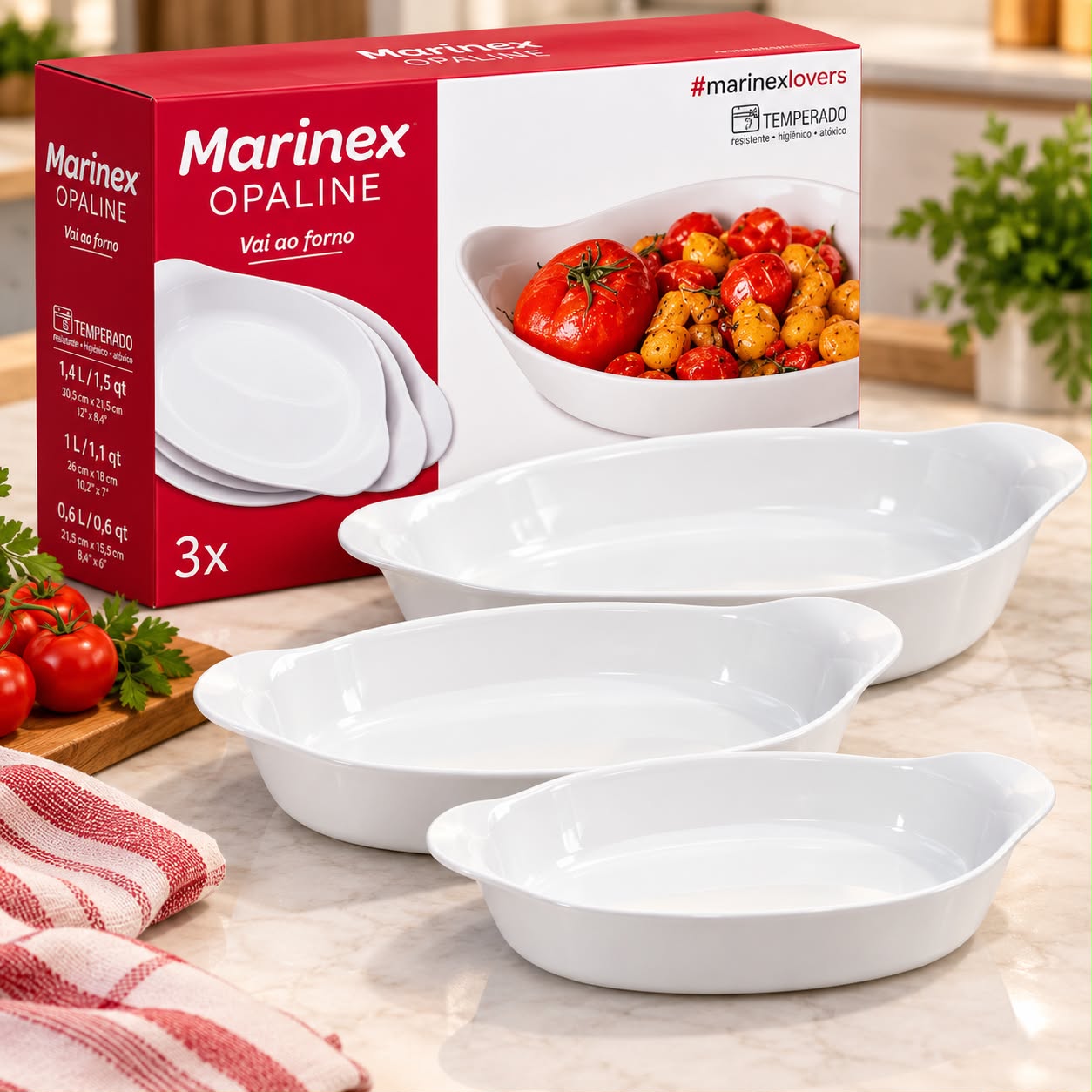🍽️ JUEGO DE 3 FUENTES OVAL MARINEX OPALINE