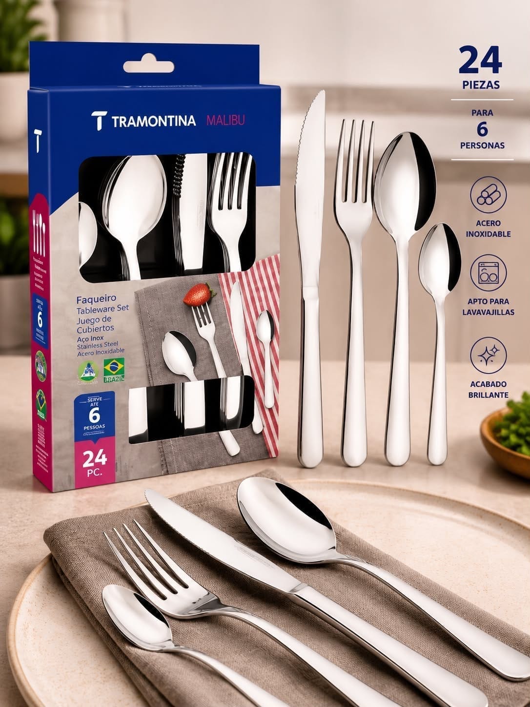 ✨ Juego de Cubiertos Tramontina Malibu – 24 Piezas ✨