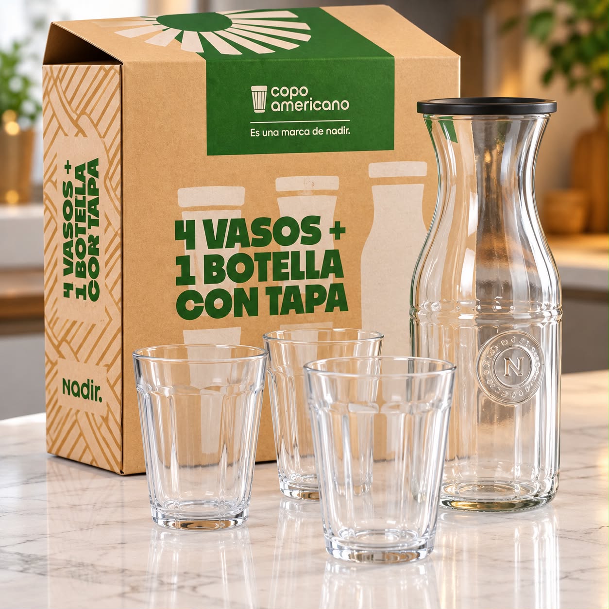 Set de vasos + botella con tapa Nadir ✨
